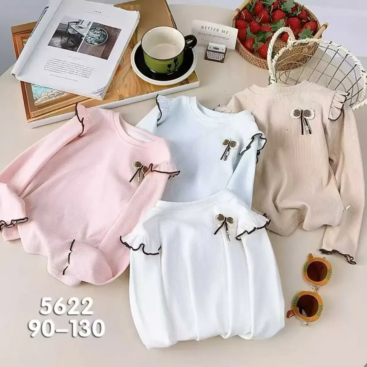 بلوزة أطفال مضلعة (Ribbed) بكشكشة أكتاف