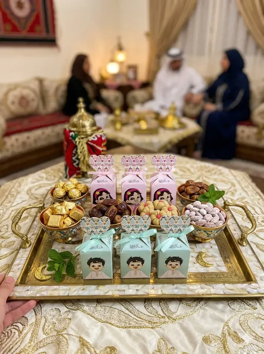 توزيعات للعيد باللون الزهر والأزرق