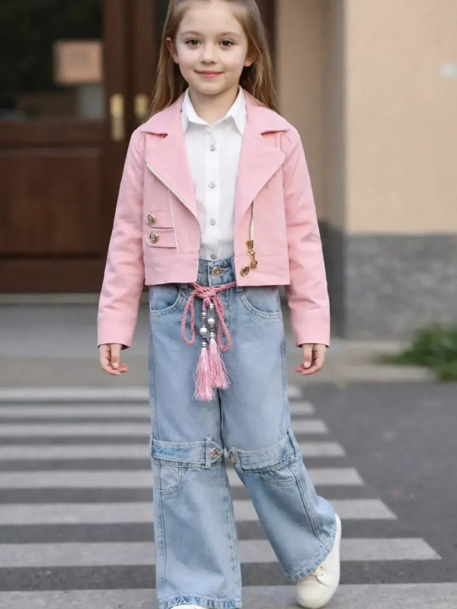 طقم الربيع المتكامل (Pink Moto & Denim Set).