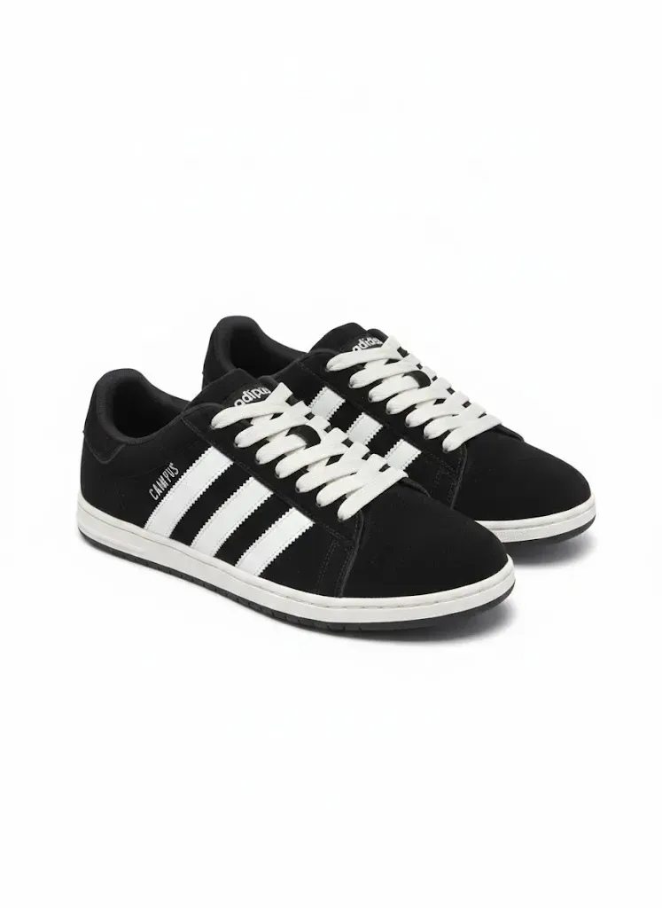 حذاء اديداس كامبوس اسود بنعل مطاطي مريح - Adidas Campus Black Sneakers