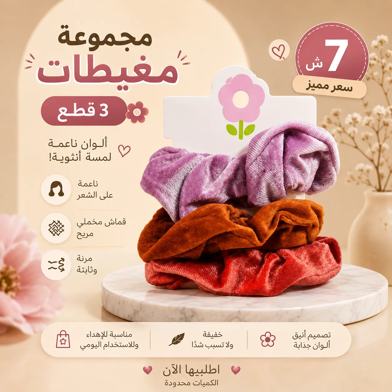 مجموعة معيطات مخمل 3 قطع